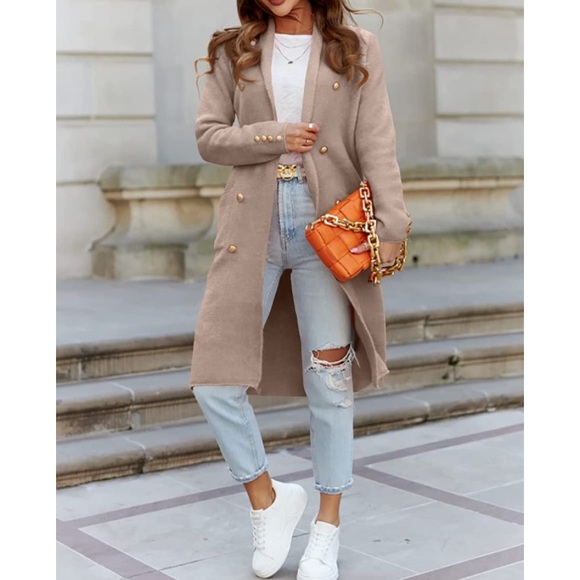 Khaki Open Front Cable Knit Cardigan Sweaters Oversized - Picture 2 of 5